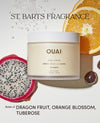 OUAI body crème with dragon fruit and orange on a light background